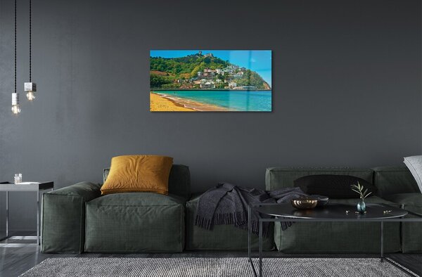 Quadro in vetro Spagna spiaggia città montagna 100x50 cm 2 appendini