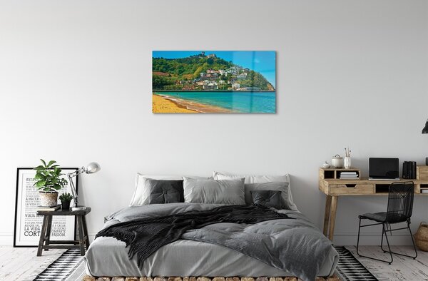 Quadro in vetro Spagna spiaggia città montagna 100x50 cm 2 appendini