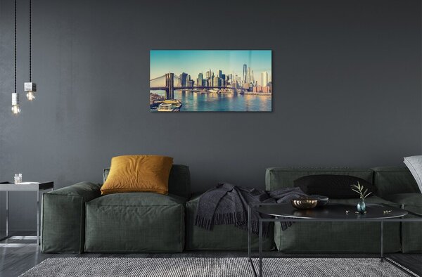 Quadro su vetro Panorama ponte fiume 100x50 cm 2 appendini