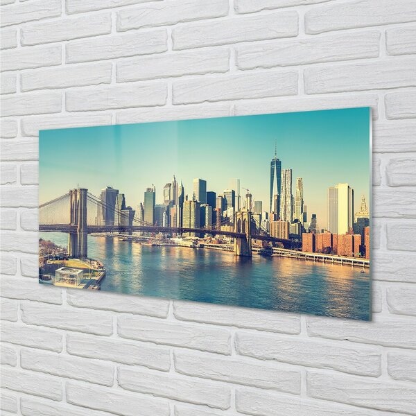 Quadro su vetro Panorama ponte fiume 100x50 cm 2 appendini