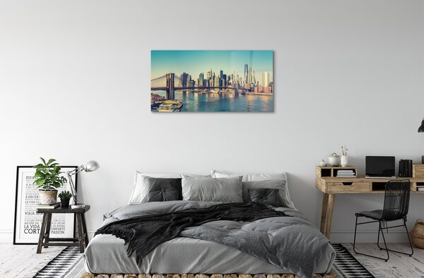Quadro su vetro Panorama ponte fiume 100x50 cm 2 appendini