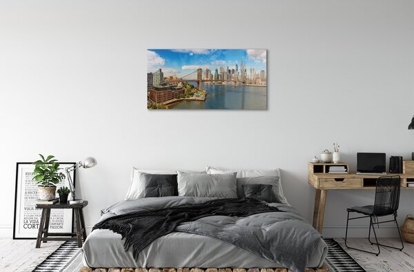 Quadro vetro Ponte panorama grattacieli 100x50 cm 2 appendini
