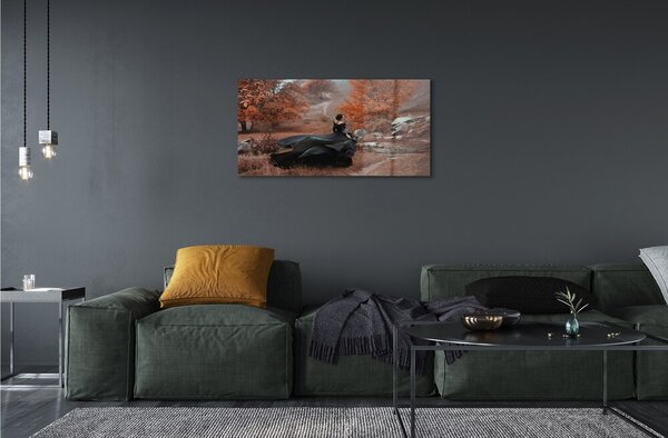 Quadro in vetro Donna montagna d'autunno 100x50 cm 2 appendini
