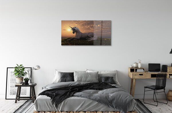 Quadro in vetro Tramonto sulla montagna dell'unicorno 100x50 cm 2 appendini