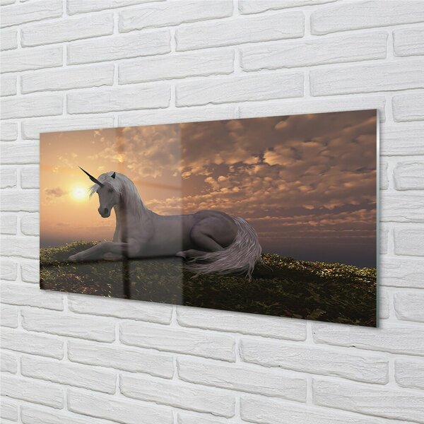 Quadro in vetro Tramonto sulla montagna dell'unicorno 100x50 cm 2 appendini