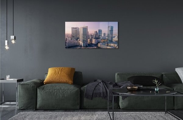 Quadro su vetro Panorama dei grattacieli di varsavia 100x50 cm 2 appendini