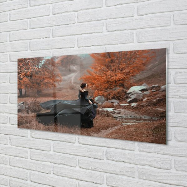 Quadro in vetro Donna montagna d'autunno 100x50 cm 2 appendini
