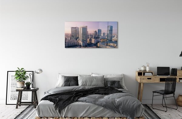 Quadro su vetro Panorama dei grattacieli di varsavia 100x50 cm 2 appendini