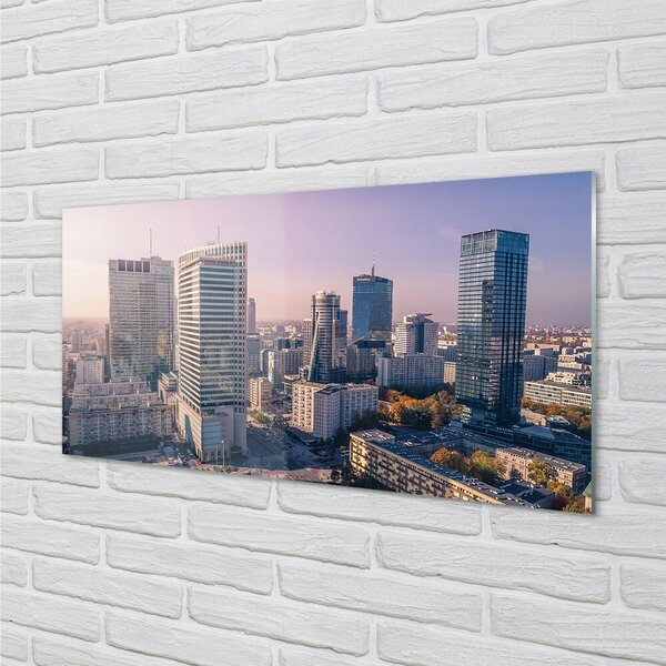 Quadro su vetro Panorama dei grattacieli di varsavia 100x50 cm 2 appendini