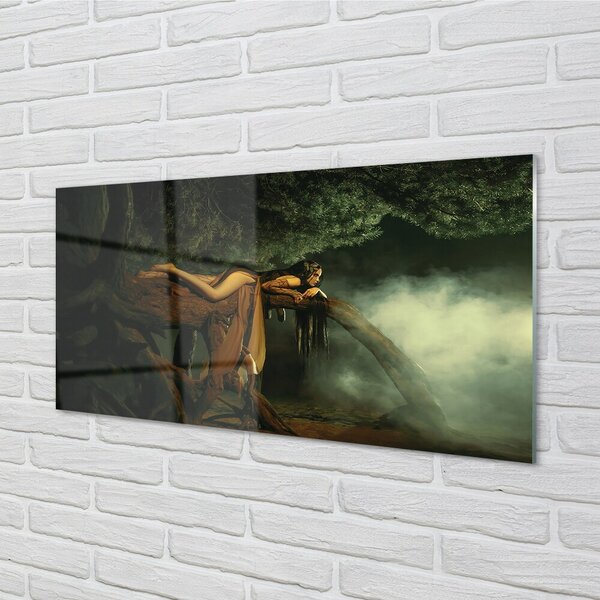 Quadro vetro Donna albero nuvole 100x50 cm 2 appendini