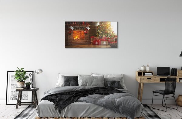 Quadro vetro Regali per il caminetto dell'albero di natale 100x50 cm 2 appendini