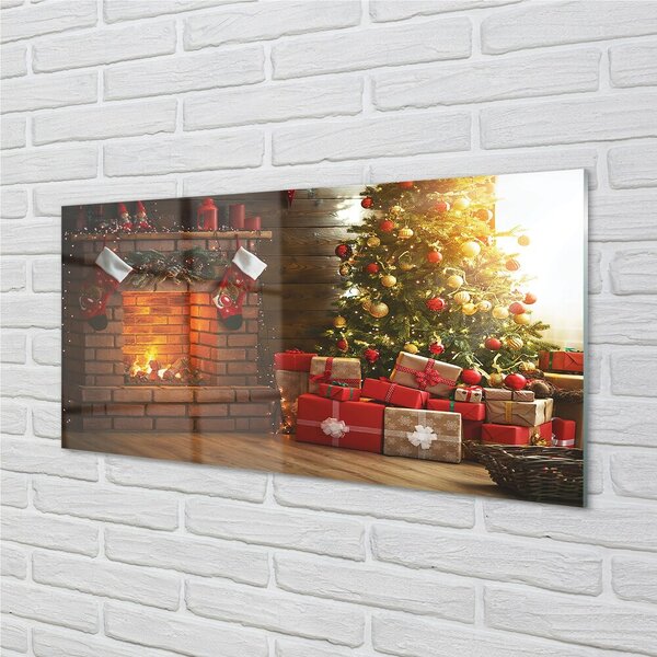 Quadro vetro Regali per il caminetto dell'albero di natale 100x50 cm 2 appendini