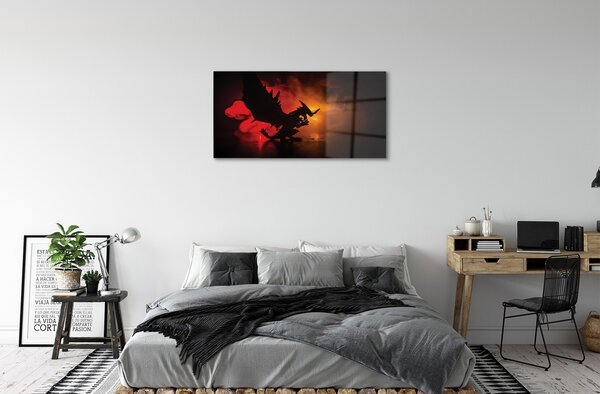 Quadro vetro Drago della nuvola nera 100x50 cm 2 appendini