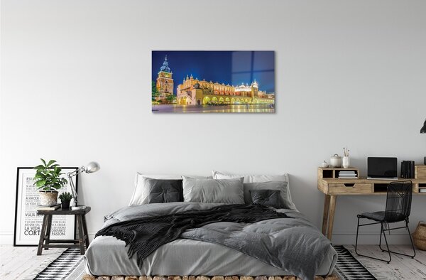 Quadro in vetro Cracovia notte sukiennice 100x50 cm 2 appendini