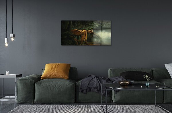 Quadro vetro Donna albero nuvole 100x50 cm 2 appendini