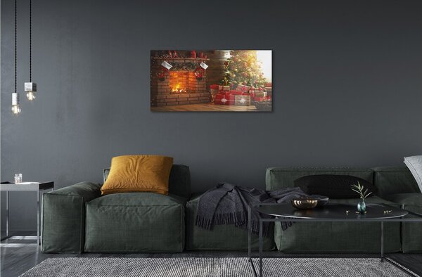 Quadro vetro Regali per il caminetto dell'albero di natale 100x50 cm 2 appendini