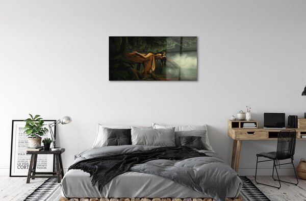 Quadro vetro Donna albero nuvole 100x50 cm 2 appendini