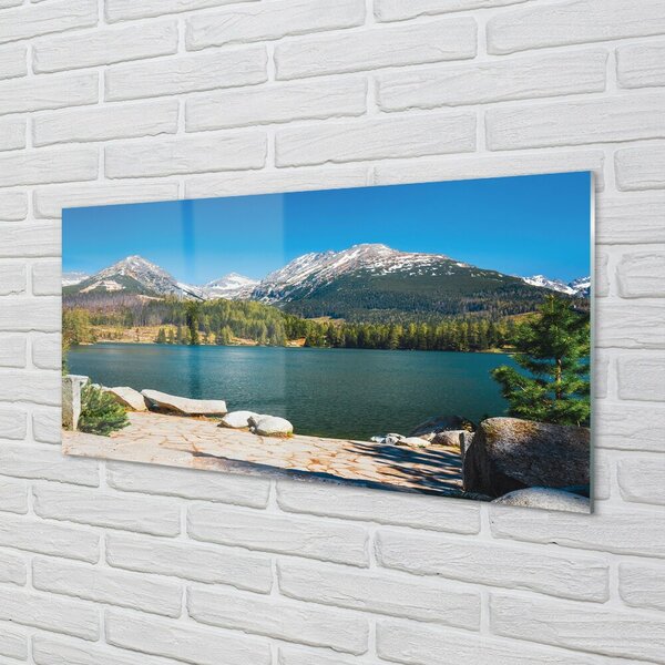 Quadro su vetro Lago di montagna 100x50 cm 2 appendini
