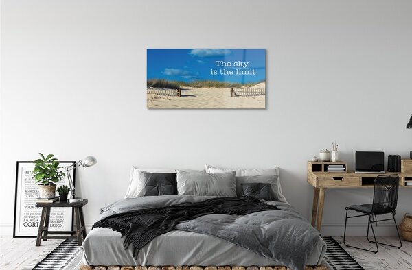 Quadro di vetro Iscrizione beach sky 100x50 cm 2 appendini