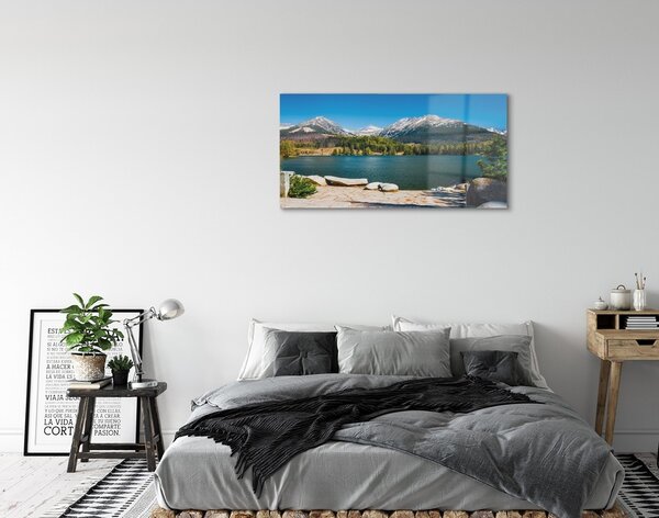 Quadro su vetro Lago di montagna 100x50 cm 2 appendini