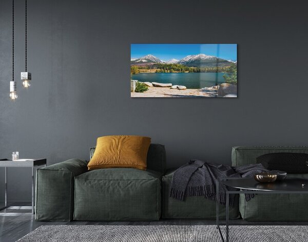 Quadro su vetro Lago di montagna 100x50 cm 2 appendini