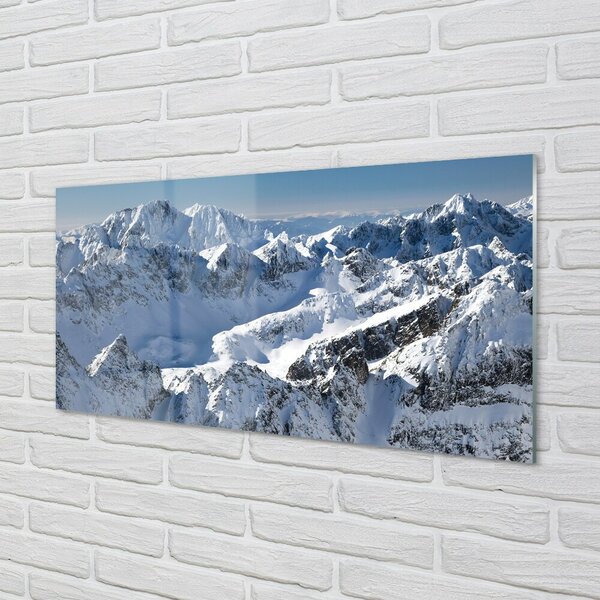 Quadro su vetro Montagne neve invernale 100x50 cm 2 appendini