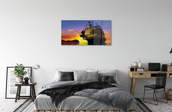 Quadro vetro Cielo nave mare 100x50 cm 2 appendini
