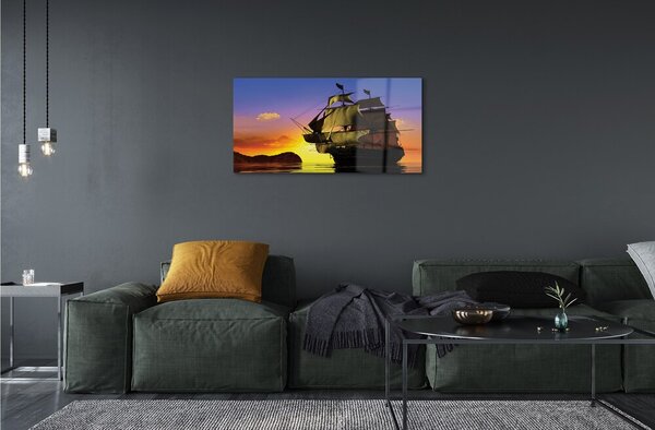 Quadro vetro Cielo nave mare 100x50 cm 2 appendini