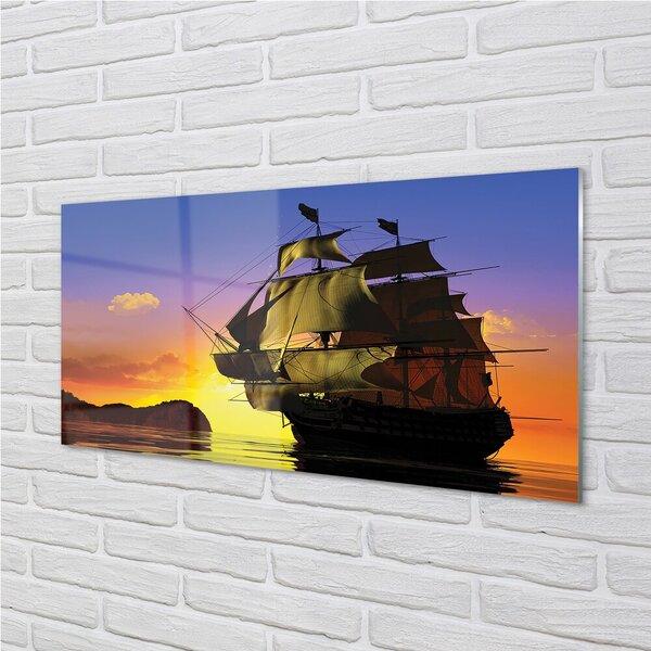 Quadro vetro Cielo nave mare 100x50 cm 2 appendini