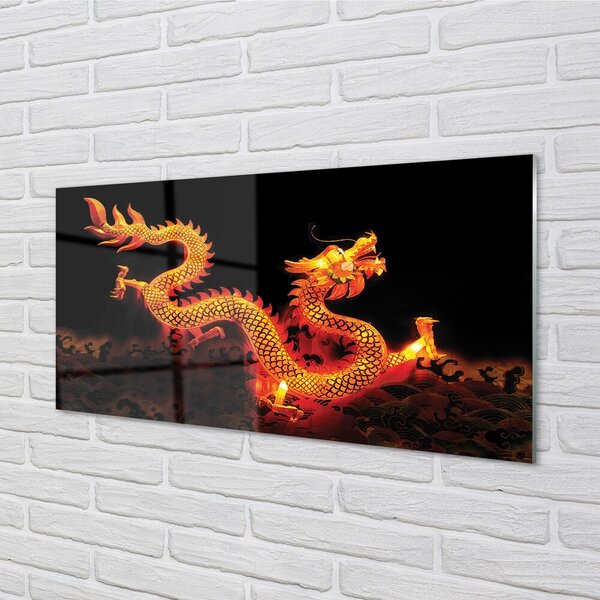 Quadro di vetro Drago d'oro 100x50 cm 2 appendini