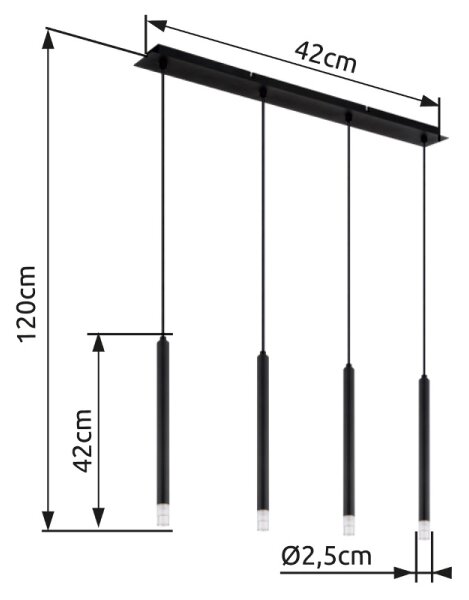 Globo 15629-4 - Lampadario a sospensione con filo BLAKE 4xG9/4W/230V nero