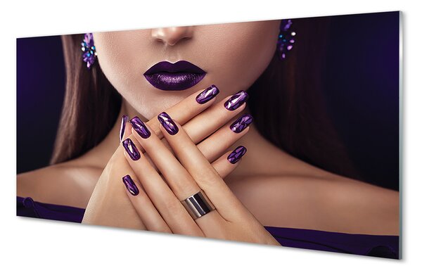 Quadro in vetro Palme femminili labbra viola 100x50 cm 2 appendini