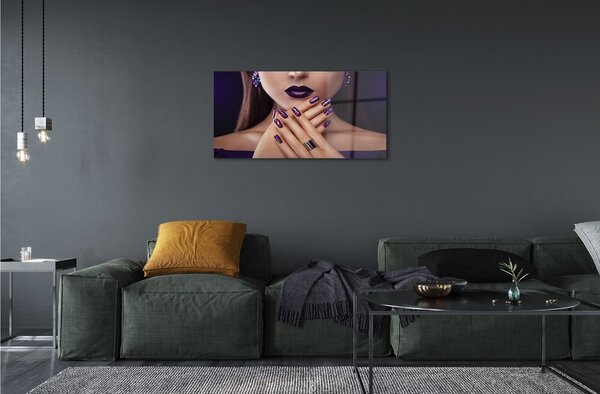 Quadro in vetro Palme femminili labbra viola 100x50 cm 2 appendini