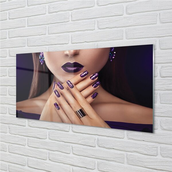 Quadro in vetro Palme femminili labbra viola 100x50 cm 2 appendini