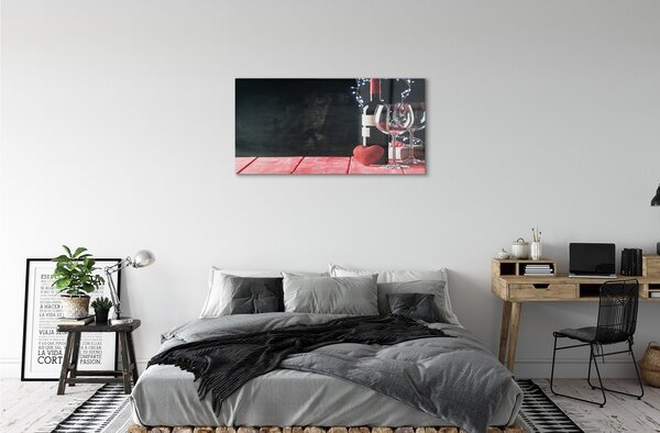 Quadro di vetro Bicchiere da vino a cuore 100x50 cm 2 appendini