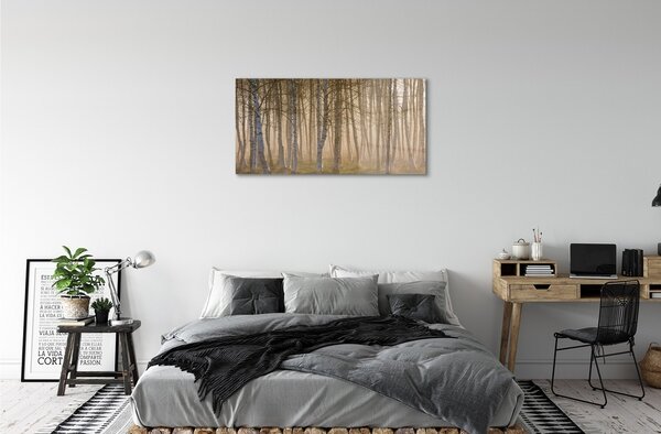 Quadro in vetro Alberi della foresta all'alba 100x50 cm 2 appendini