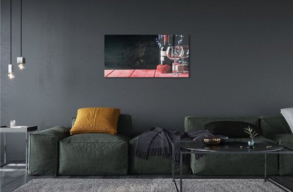 Quadro di vetro Bicchiere da vino a cuore 100x50 cm 2 appendini