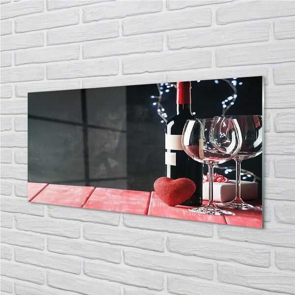 Quadro di vetro Bicchiere da vino a cuore 100x50 cm 2 appendini