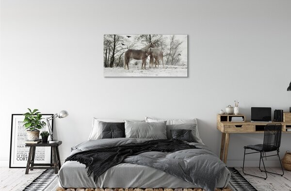 Quadro vetro Foresta di unicorni invernali 100x50 cm 2 appendini