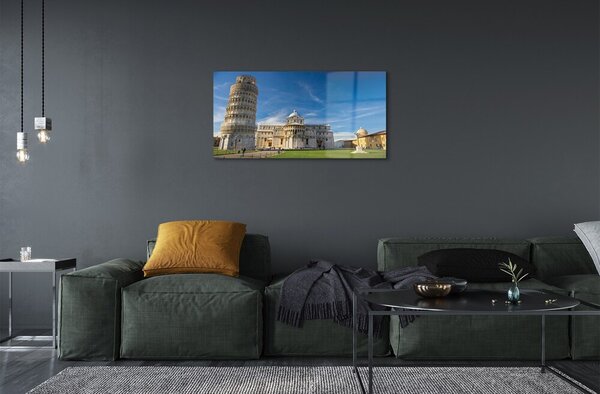 Quadro su vetro Italia cattedrale della torre pendente 100x50 cm 2 appendini
