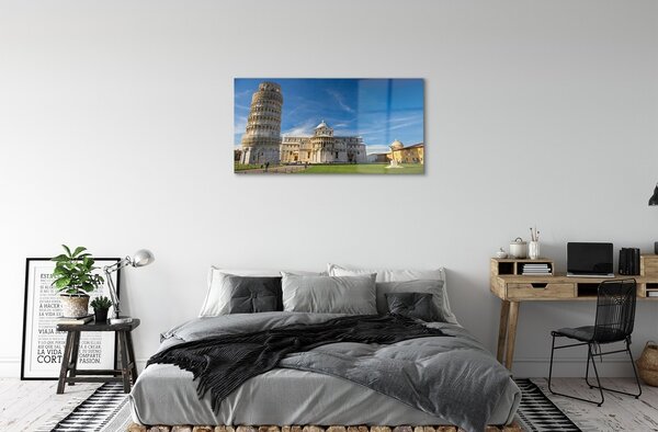 Quadro su vetro Italia cattedrale della torre pendente 100x50 cm 2 appendini