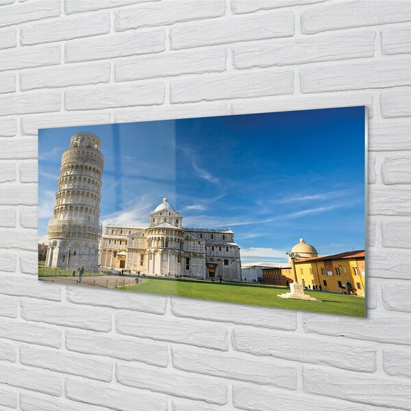 Quadro su vetro Italia cattedrale della torre pendente 100x50 cm 2 appendini