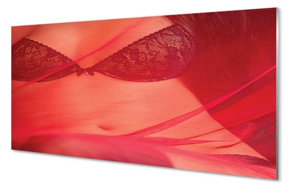 Quadro su vetro Donna sotto tulle rosso 100x50 cm