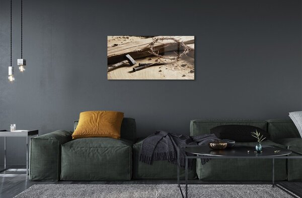 Quadro su vetro Martello della croce di spine 100x50 cm 2 appendini
