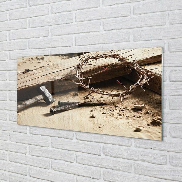 Quadro su vetro Martello della croce di spine 100x50 cm 2 appendini