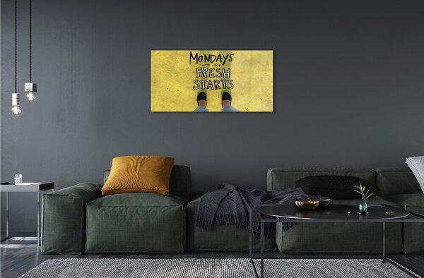 Quadro di vetro Scritte su sfondo giallo per le gambe 100x50 cm 2 appendini