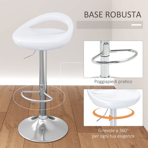 HOMCOM Set 2 Sgabelli da Bar Girevoli con Poggiapiedi, Altezza Regolabile Base in Acciaio Seduta in ABS, Bianco