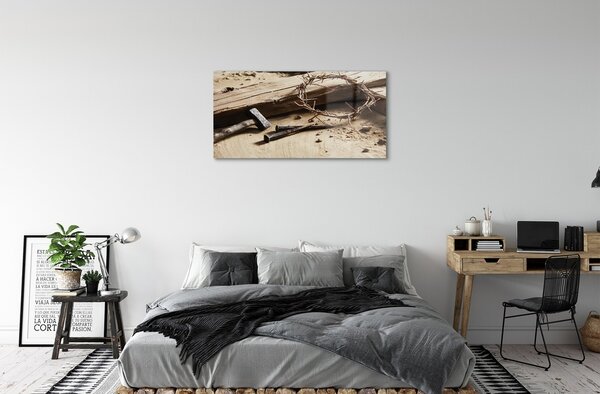 Quadro su vetro Martello della croce di spine 100x50 cm 2 appendini