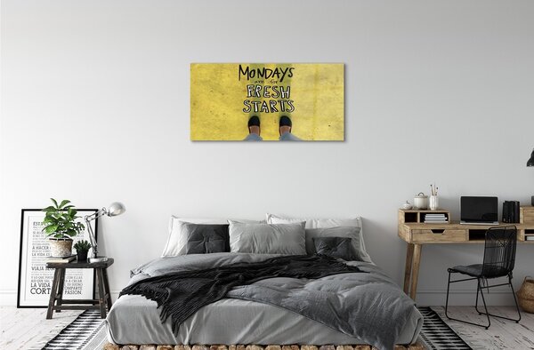 Quadro di vetro Scritte su sfondo giallo per le gambe 100x50 cm 2 appendini