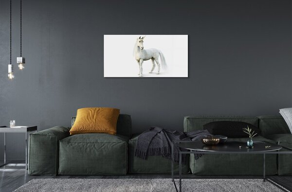 Quadro su vetro Unicorno bianco 100x50 cm 2 appendini